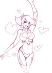  arm_up breasts choker cleavage cleavage_cutout cropped_legs cutie_honey cutie_honey_(character) gloves hairband heart kisaragi_honey large_breasts magical_girl monochrome re:_cutie_honey robert_porter short_hair sketch solo waving 