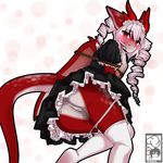  anus bdsm bondage bound clothed clothing dragon female french_maid horn linhthasack looking_at_viewer maid maid_uniform pussy red_eyes scalie skimpy solo upskirt wings 