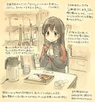  akagi_(kantai_collection) black_hair chopsticks commentary_request dated drooling employee_uniform food kantai_collection kirisawa_juuzou long_hair mixed_media name_tag numbered rice solo traditional_media translated twitter_username uniform 