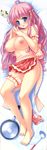  absurdres ahoge apron barefoot blue_eyes dakimakura full_body garters happy highres huge_filesize imouto_paradise!_2 itou_life long_hair moonstone_cherry nanase_momoka pink_hair solo topless 