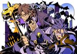  animal_ears bandages bat blue_hair brown_hair fang fate/stay_night fate_(series) frankenstein frankenstein's_monster full_moon fur halloween hammer kon_manatsu kotomine_kirei lancer long_hair male_focus moon multiple_boys ponytail red_eyes screw stitches tail werewolf wolf_ears wolf_tail 