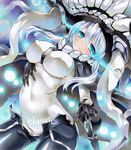 aqua_eyes artist_name at_classics black_gloves bodysuit breasts cape gloves glowing glowing_eyes kantai_collection large_breasts lavender_hair long_hair marker_(medium) sample shinkaisei-kan solo traditional_media wo-class_aircraft_carrier 