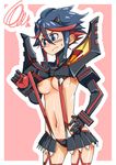  1girl black_hair blush breasts gloves kill_la_kill matoi_ryuuko nipple nipples sazanami_tarou short_hair skirt 