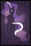  anthro anthrofied black_fur blue_eyes breasts butt cutie_mark equine eyeshadow female friendship_is_magic fur hair hand_on_butt hi_res horn looking_at_viewer looking_back makeup mammal my_little_pony nightmare_rarity_(mlp) nipples nude purple_hair rarity_(mlp) skipsy slit_pupils solo sparkles standing two_tone_hair unicorn white_hair 
