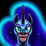  blue_hair captricosakara drooling equine fangs female feral friendship_is_magic fur green_eyes hair helmet horn horse long_hair looking_at_viewer mammal my_little_pony nightmare_moon_(mlp) open_mouth pony saliva sharp_teeth solo teeth tongue winged_unicorn wings 