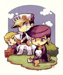  bad_id bad_pixiv_id blonde_hair cat chibi gakuran hat higashikata_jousuke hirose_kouichi jojo_no_kimyou_na_bouken kotorai kuujou_joutarou male_focus multiple_boys pompadour purple_eyes purple_hair school_uniform 