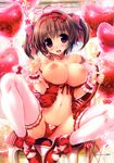  :d absurdres ahoge babydoll balloon blush breasts brown_hair heart heart_balloon highres huge_filesize large_breasts navel nipples open_mouth oshiki_hitoshi panties red_eyes red_panties sakigake_generation! scan shikishima_natsume sitting smile spread_legs thighhighs underwear white_legwear 