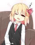  blonde_hair bow brown_eyes drooling hair_bow half-closed_eyes long_sleeves necktie red_neckwear rumia shamo_(koumakantv) sleeping solo touhou 