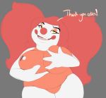  big_breasts breast_grab breasts clothing clown dot_(mcnasty) eyeshadow female hair hand_on_breast hi_res huge_breasts humanoid makeup mcnasty not_furry one-piece_swimsuit overweight red_hair solo swimsuit yellow_eyes 