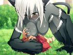  breast_grab breast_suck breasts cat_ears catgirl censored drow elf female hair hanging_breasts hatsuen_kikan human male mammal masturbation nude squeezing_breast white_hair young 