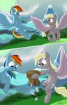  absurd_res amber_eyes bag blonde_hair blue_fur bricks cloud clouds comic cutie_mark derpy_hooves_(mlp) dimfann duo english_text equine female feral flying forest friendship_is_magic fur grass grey_fur hair hi_res horse lead lead_bars long_hair mammal mountain multi-colored_hair my_little_pony open_mouth outside pegasus pony purple_eyes rainbow_dash_(mlp) rainbow_hair sky smile text tree weights wings yellow_eyes 