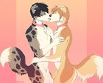  brown_fur canine collar couple cute dark_hair dog embracing gay hair jesse kissing laine male metz nude red_hair romantic yellow_fur 