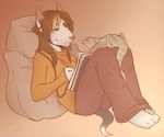  book brown_hair bull_terrier canine dog female fur hair headphones iguana lizard lockworkorange mammal music pitbull plain_background projectblue02 red_eyes relaxing reptile scalie sirod sitting solo white_fur writing 