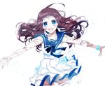  :d blue_eyes brown_hair dress long_hair motyaaaaaaa mukaido_manaka nagi_no_asukara open_mouth outstretched_arms sailor_dress school_uniform serafuku smile solo spread_arms 