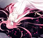  athena_(saint_seiya) blood breasts cleavage closed_eyes dagger kido_saori long_hair lying medium_breasts on_back pale_skin petals pink_hair saint_seiya solo ttk_(ehohmaki) very_long_hair weapon 