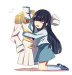  :d ^_^ aoki_shizumi black_hair child closed_eyes epaulettes flying_sweatdrops hug junketsu kill_la_kill kiryuuin_satsuki living_clothes long_hair object_hug open_mouth skirt smile what_if younger 