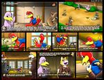  anthro avian banjo-kazooie bird blue_eyes brown_fur canine clothing comic dialog english_text feline female feral fox fur green_eyes group kazooie kitsune_youkai mammal red_feathers text 