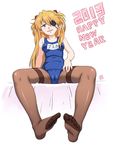 blue_eyes breasts cameltoe eyepatch feet ffyak full_body hair_ornament highres long_hair neon_genesis_evangelion one-piece_swimsuit open_mouth orange_hair pantyhose pantyhose_under_swimsuit rebuild_of_evangelion school_swimsuit shikinami_asuka_langley small_breasts smile solo souryuu_asuka_langley swimsuit thighband_pantyhose 