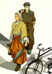  archer arms_at_sides bad_id bad_pixiv_id bicycle bicycle_basket blue_hair crimo fate/stay_night fate/zero fate_(series) flat_cap gakuran ground_vehicle hair_over_shoulder hakama hand_in_pocket hat holding holding_umbrella jacket japanese_clothes kimono lancer long_hair long_sleeves looking_away male_focus multiple_boys orange_hakama pants ponytail red_eyes school_uniform shosei standing suitcase umbrella white_hair 