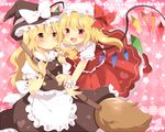  apron ascot bad_id bad_pixiv_id blonde_hair blush bow braid broom fang flandre_scarlet hat hat_bow kirisame_marisa long_hair mob_cap multiple_girls open_mouth puffy_sleeves shirt short_sleeves side_ponytail single_braid skirt skirt_set smile touhou uguisu_mochi_(ykss35) vest waist_apron white_bow wings witch_hat wrist_cuffs yellow_eyes 