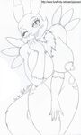  anthro areola big_breasts breasts canine digimon erect_nipples facial_markings female fox jojocoso looking_at_viewer mammal markings monochrome nipples nude one_eye_closed renamon smile solo wink 