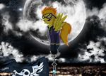  cloud clouds equine eyewear female feral flag friendship_is_magic fur goggles hair horse long_hair looking_at_viewer mammal moon my_little_pony night open_mouth orange_hair outside pegasus pony shadowbolts_(mlp) sky smile solo spitfire_(mlp) spitshy stars two_tone_hair wings wonderbolts_(mlp) 