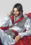  anachronism assassin's_creed:_brotherhood assassin's_creed_(series) bad_id bad_pixiv_id belt cellphone ezio_auditore_da_firenze facial_hair highres hinoe_(dd_works) hood hood_down iphone male_focus open_mouth phone sash shoulder_armor smartphone solo spaulders 