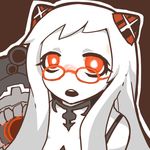  airfield_hime bespectacled brown_background chibi dated glasses kantai_collection long_hair lowres open_mouth rebecca_(keinelove) red_eyes shinkaisei-kan simple_background white_hair 