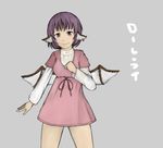 casual dress grey_background head_wings impossible_clothes iwamochi long_sleeves looking_at_viewer mystia_lorelei pink_dress short_hair solo standing touhou wings 