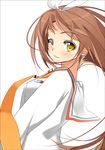  blush brown_hair char face long_hair necktie one_eye_closed orange_eyes original solo 