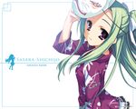  fox_mask green_hair kobuichi long_hair mask muririn natsuzora_kanata purple_eyes shichijou_sasara smile solo wallpaper 