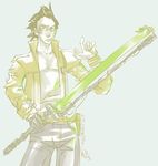  artist_request black_hair energy_sword jacket male_focus no_more_heroes solo sunglasses sword tongue travis_touchdown weapon 