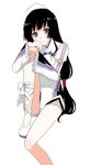  bare_legs black_hair kohak_hearts long_hair low-tied_long_hair mattaku_mousuke purple_eyes sitting solo tales_of_(series) tales_of_hearts white_background 