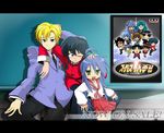  2boys :3 ahoge ayasaki_hayate azumanga_daiou black_hair blonde_hair blue_eyes blue_hair chibi crossover green_eyes hananakajima_masaru hayate_no_gotoku! high_school!_kimengumi highres horns ichidou_rei izumi_konata katagiri_himeko kyuukyoku_choujin_r lens_flare lucky_star lum mole mole_under_eye multiple_boys nikopresto ouran_high_school_host_club pani_poni_dash! parody r_tanaka_ichirou ranma_1/2 ryouou_school_uniform saotome_ranma school_uniform serafuku sexy_commando_gaiden:_sugoiyo!_masaru-san space suou_tamaki super_robot_wars suzumiya_haruhi suzumiya_haruhi_no_yuuutsu takino_tomo urusei_yatsura 