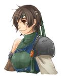  armor bare_shoulders brown_eyes brown_hair final_fantasy final_fantasy_vii fishnets headband itsuki_yukari short_hair sleeveless sleeveless_turtleneck smile solo turtleneck yuffie_kisaragi 