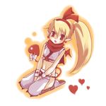  artist_request bat_wings blonde_hair bow cosplay demon_girl disgaea flonne flonne_(fallen_angel) kunoichi_(disgaea) kunoichi_(disgaea)_(cosplay) long_hair makai_senki_disgaea makai_senki_disgaea_2 pointy_ears red_eyes red_wings seiza sitting solo tail tail_bow wings 