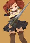  amy_sorel bad_id bad_pixiv_id bare_shoulders choker detached_sleeves dress drill_hair fur_trim gothic_lolita lace left-handed lolita_fashion red_hair sharekoube short_twintails solo soulcalibur sword thighhighs twintails weapon 