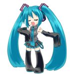  blue_hair closed_eyes detached_sleeves hatsune_miku headset kannazuki_yukito long_hair necktie skirt solo thighhighs twintails vocaloid 