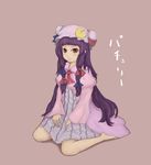  barefoot iwamochi kneeling long_hair patchouli_knowledge solo striped touhou very_long_hair 