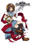  artist_request boots brown_eyes brown_hair keyblade kingdom_hearts parody skirt solo superheroine_haruhi suzumiya_haruhi suzumiya_haruhi_no_tomadoi suzumiya_haruhi_no_yuuutsu thighhighs 