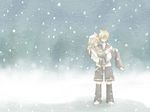  1girl bad_id bad_pixiv_id brother_and_sister carrying closed_eyes kagamine_len kagamine_rin princess_carry ryou_(fallxalice) siblings snow soundless_voice_(vocaloid) standing twins vocaloid 