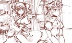  kasuteru monochrome multiple_girls onozuka_komachi red room shelf shiki_eiki sketch touhou window 