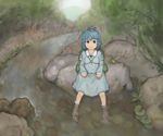  forest iwamochi kawashiro_nitori nature sitting soaking_feet solo stream touhou two_side_up water 