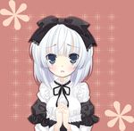  alternate_costume black_eyes blush bow gothic_lolita hair_bow hands_clasped hitodama konpaku_youmu lolita_fashion omiso_(omiso) own_hands_together solo touhou upper_body white_hair 