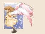  bad_id bad_pixiv_id boots brown_hair closed_eyes coat food hairband kanon mouth_hold shiyuu snow solo taiyaki tsukimiya_ayu wagashi wings 