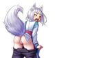  animal_ears ass blush butthole fang foxgirl japanese_clothes kon_(tokyo_ravens) monorus tail tokyo_ravens vagina white white_hair 