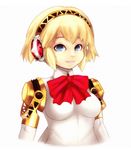  aegis_(persona) android bad_id bad_tumblr_id blonde_hair blue_eyes bow breasts headphones mato_spectoru medium_breasts no_nipples persona persona_3 robot_joints short_hair smile solo upper_body 