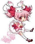  :3 animal animal_on_head ankle_bow ankle_ribbon bad_id bad_tumblr_id blush bow bubble_skirt chibi copyright_name gloves hair_bow kaname_madoka kneehighs kyubey loafers long_hair magical_girl mahou_shoujo_madoka_magica on_head open_mouth pink_eyes pink_hair red_eyes ribbon sakiko_(gekiama) shoes short_twintails simple_background skirt smile soul_gem twintails white_background white_gloves white_legwear 