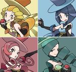  4girls angry battle_chatelaine_(pokemon) blonde_hair blue_eyes blue_hair blue_legwear brown_legwear collarbone dana_(pokemon) dress drill_hair evelyn_(pokemon) female gloves green_eyes green_hair hat lajournee_(pokemon) lanuit_(pokemon) lematin_(pokemon) lesoir_(pokemon) long_hair lowres morgan_(pokemon) multiple_girls nintendo nita_(pokemon) npc npc_trainer pantyhose pink_eyes pink_hair poke_ball pokemon pokemon_(game) pokemon_xy shiny short_hair small_breasts smile tongue tongue_out top_hat worried yellow_eyes 