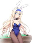  animal_ears bare_shoulders blonde_hair blue_eyes blue_hairband blue_leotard blush bow bowtie breasts bunny_ears bunnysuit cecilia_alcott cleavage detached_collar drill_hair fake_animal_ears fishnet_pantyhose fishnets hairband infinite_stratos large_breasts leotard long_hair looking_at_viewer masakichi_(crossroad) pantyhose pool_table solo wrist_cuffs 